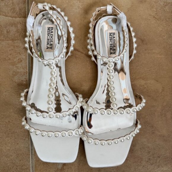 Badgley Mischka Cami Pearled Gladiator Flat Sandal - Picture 2 of 6